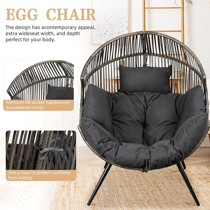 Vongrasig Wicker Egg Chair PE Rattan Chair - Image 4