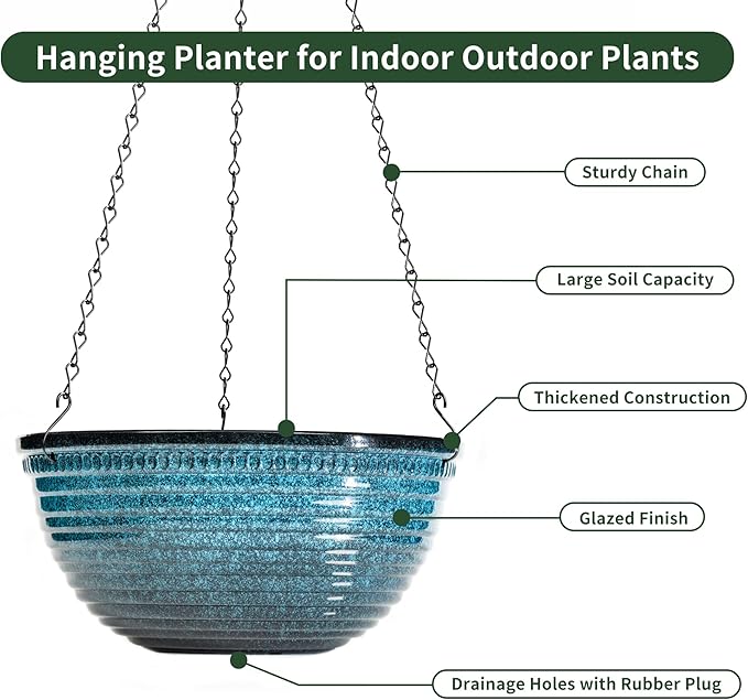 12 inch Large Hanging Planters for Indoor Outdoor Plants, Hanging Baskets for - Image 4