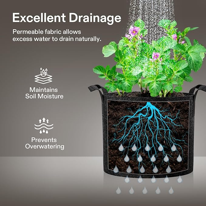 VIVOSUN 5-Pack 30 Gallons Grow Bags, Heavy Duty Thickened Nonwoven Fabric Pots - Image 6