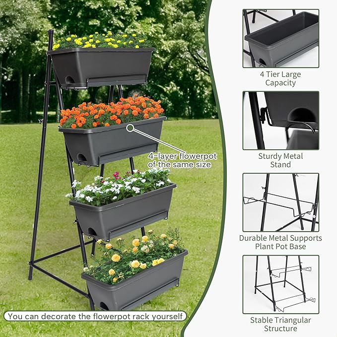 GENMOUS 4 Tier Raised Garden Bed Tall 45'' Vertical Elevated Garden Planter - Image 2