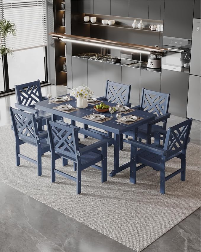 7-Piece Outdoor Dining Set, HDPE All-Weather Patio Table and Chairs Set - Image 8