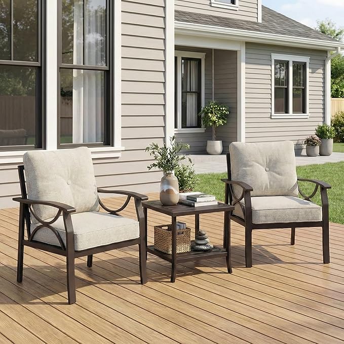 RoyalCraft Outdoor Patio Furniture Set, 3 Pieces Metal Patio Conversation Set by Bringyoubetterlife