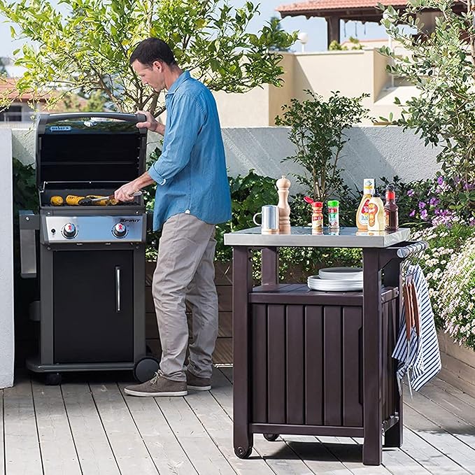 Keter Outdoor Grill Prep Table & Serving Cart, Stainless Steel Top, 40 Gal - Image 5