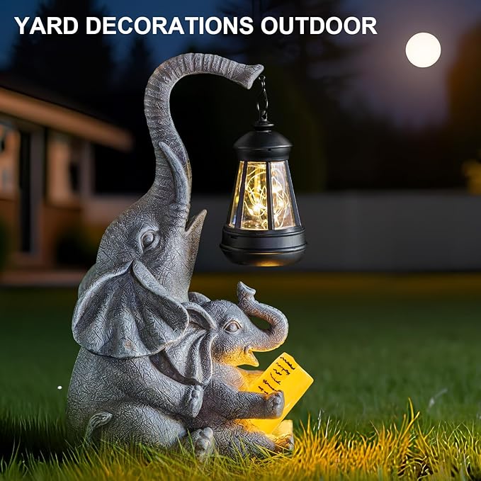Solar Garden Statue Lights Loving Elephants Figurine - Image 9
