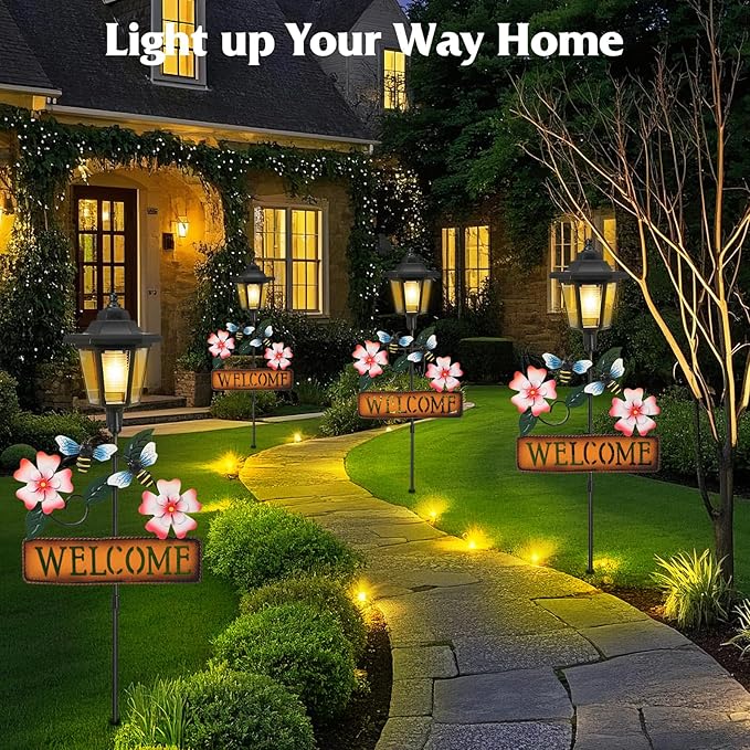 Lewondr Solar Garden Lights Bee, 37.4 Inch Solar Lamp Post Light - Image 2
