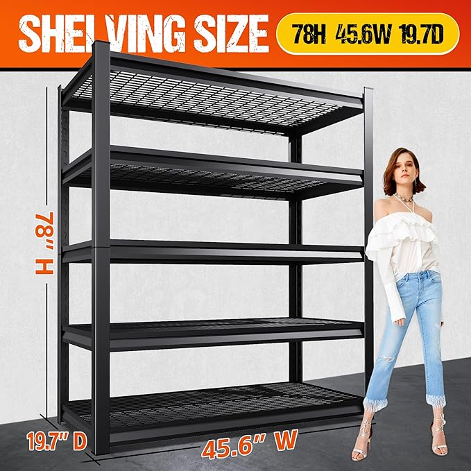 78" H Garage Shelving Heavy Duty Storage Shelves, Adjustable Metal Shelving Unit - Image 3