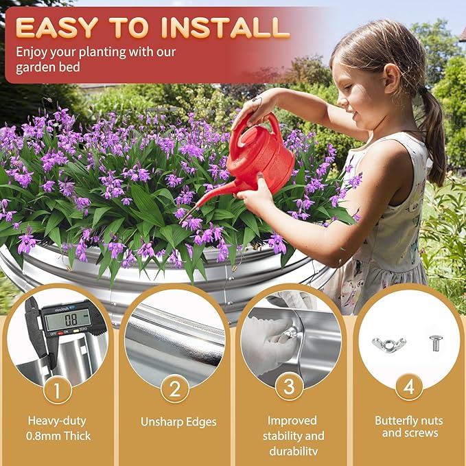 Durable Round Galvanized Steel Raised Garden Bed - Image 5