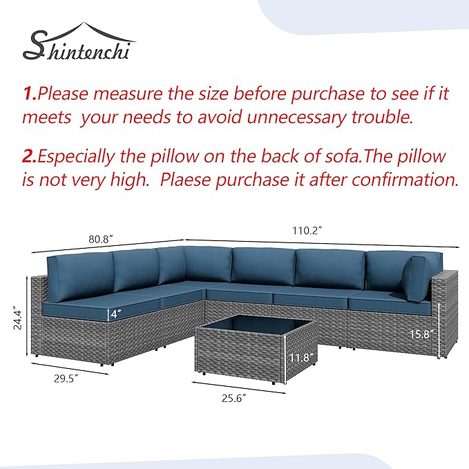 Shintenchi 7 Pieces Outdoor Patio Furniture Sets, Patio Sectional Sofa Couch - Image 4