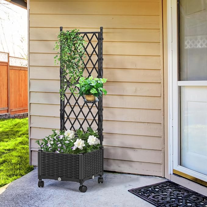Planter Box with Trellis, 4ft Tall Self-Watering Plastic Raised Garden Beds and - Image 2