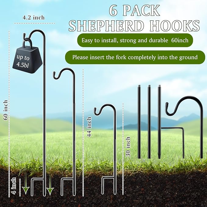6 Pcs 60 Inch Shepherds Hook for Outdoor Adjustable Bird Feeder Pole Metal - Image 2