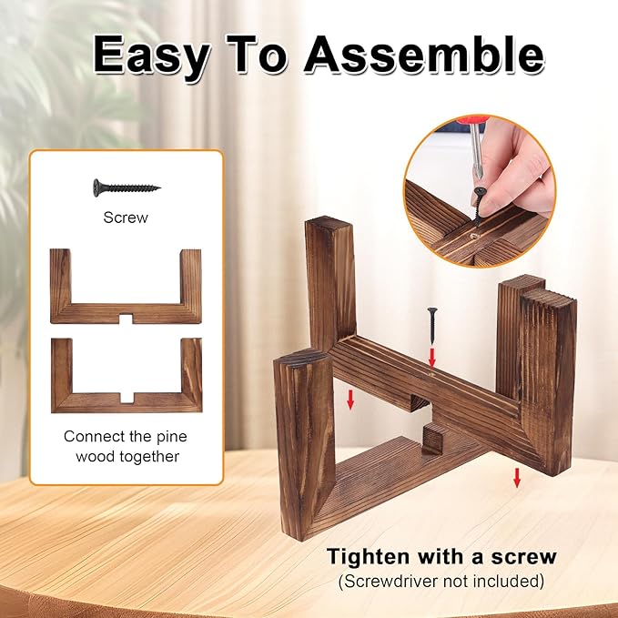 Plant Stand, Indoor/Outdoor Wood Plant Holder, Single Flower Pot Stand - Image 6
