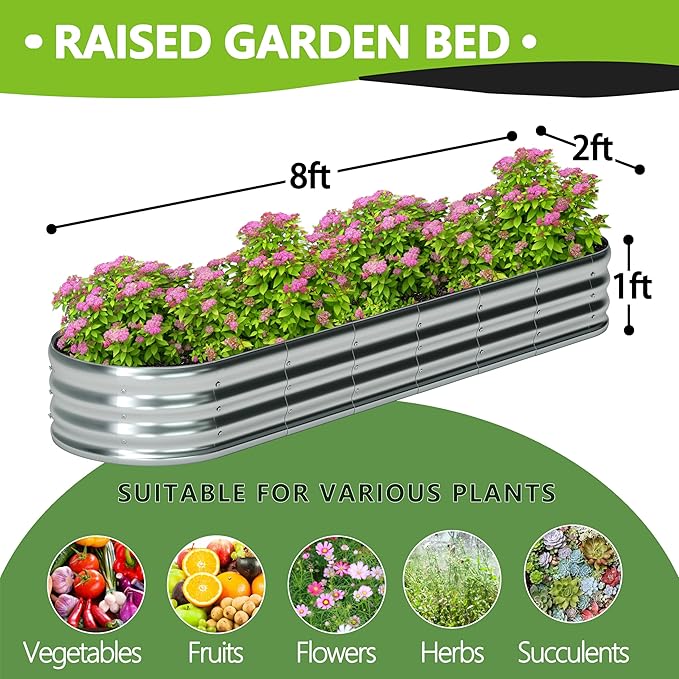 8x2x1ft Galvanized Oval Raised Garden Bed, Outdoor Planter Box Metal Patio Kit - Image 2