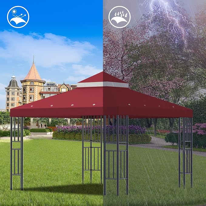 Sumfaller 10x10 FT Gazebo Replacement Canopy Top Cover Double Tiered Canopy Top - Image 4