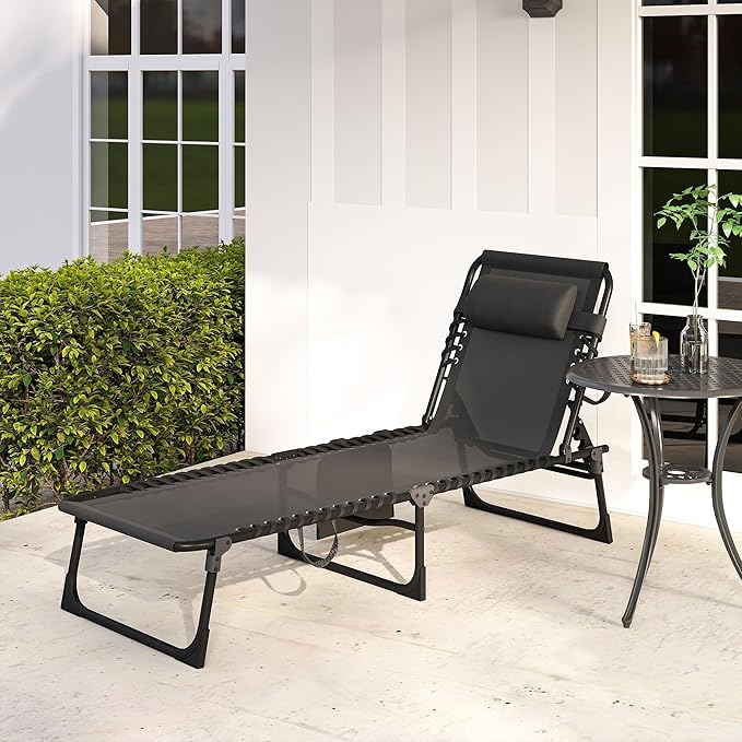 Outsunny Chaise Lounge Chair Outdoor, 5-Position Adjustable Sun Tanning Chair - Image 8