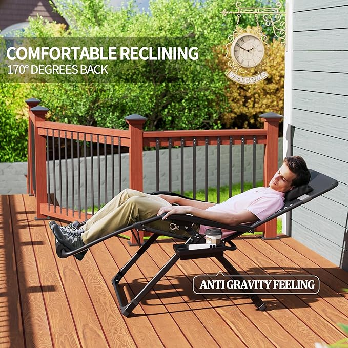 UDPATIO Oversized Zero Gravity Chair, 33In XXL Patio Reclining Chair - Image 6