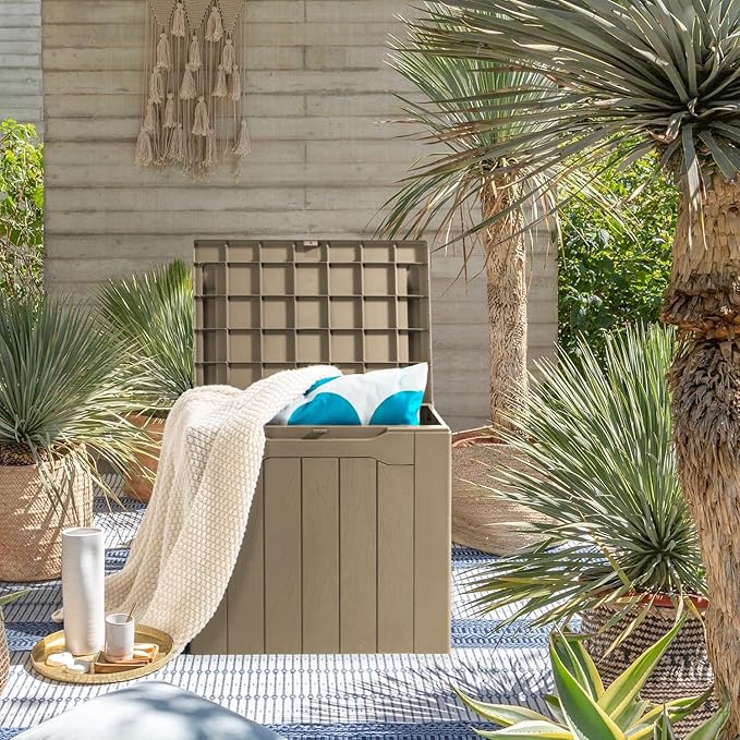 JUMMICO 31 Gallon Resin Deck Box Waterproof Indoor Outdoor Storage Boxes - Image 3