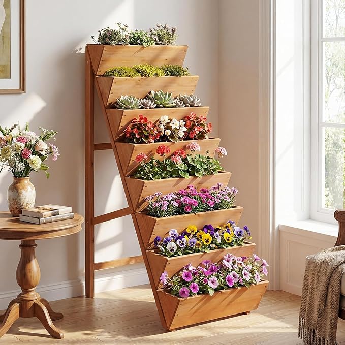 Giantex 8-Tier Wooden Vertical Raised Garden Bed, Freestanding Plant Stand - Image 2