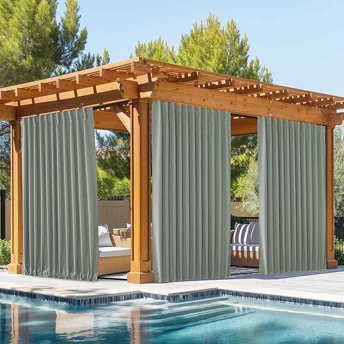 NICETOWN 2 Panels Outdoor Curtains Waterproof Pocket & Back Tab on Top & Bottom by NICETOWN