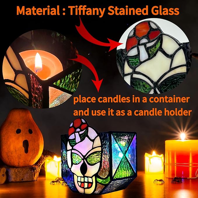 Tiffany Stained Glass Skull Planter, Planters - Image 3