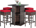 Tangkula 5 Piece Outdoor Rattan Bar Set, Patio Bar Furniture by TANGKULA