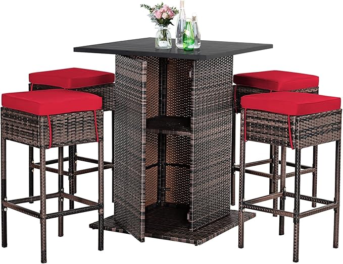 Tangkula 5 Piece Outdoor Rattan Bar Set, Patio Bar Furniture by TANGKULA