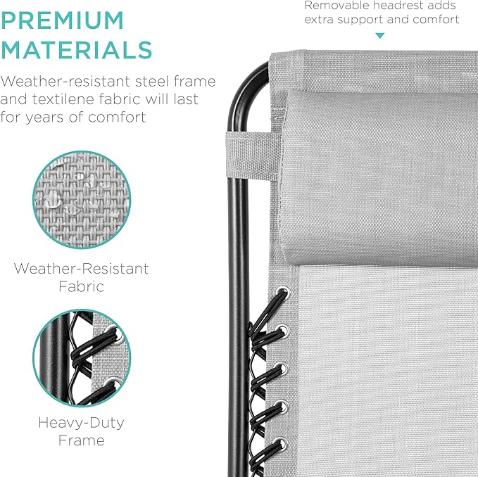 Best Choice Products Set of 2 Adjustable Steel Mesh Zero Gravity Lounge Chair - Image 7