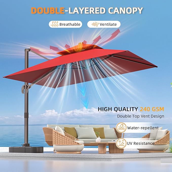 9' X 12' Cantilever Outdoor Patio Umbrellas Double Top Large Rectangle Umbrella - Image 3