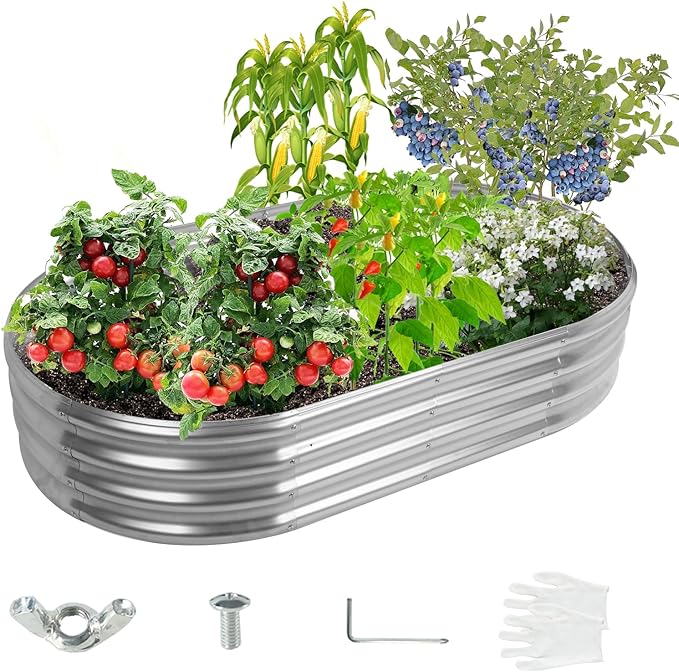 5X2.7X1 FT Oval Galvanized Metal Garden Raised Bed/Plant Box - Image 8