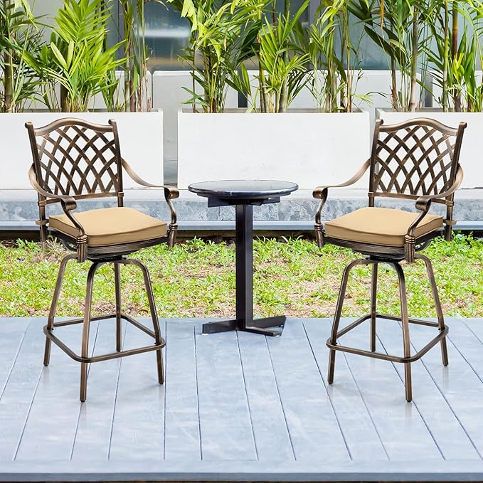 VINGLI Outdoor Swivel Bar Stools Set of 2, Cast Aluminum All-Weather Patio Bar - Image 7