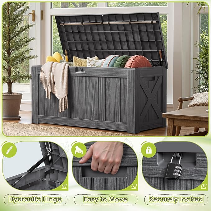 Devoko 125 Gallon Outdoor Storage Box, Waterproof Resin Deck Box - Image 3