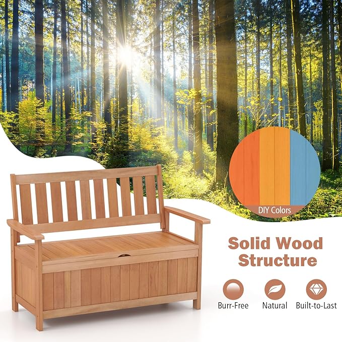 Tangkula 48 Inch Outdoor Wood Storage Bench Deck Box, Wooden Storage Loveseat - Image 8