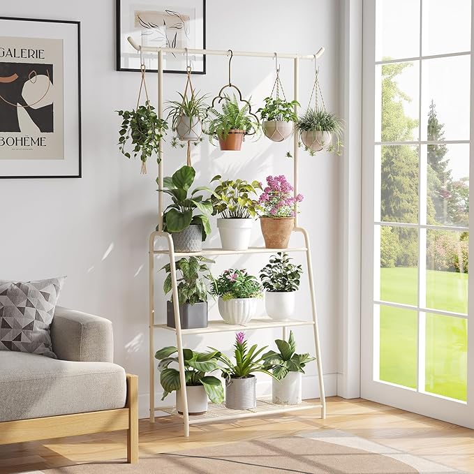 Metal Plant Stand Indoor Outdoor, 3 Tier Tall Corner Plant Shelf, Hanging - Image 2