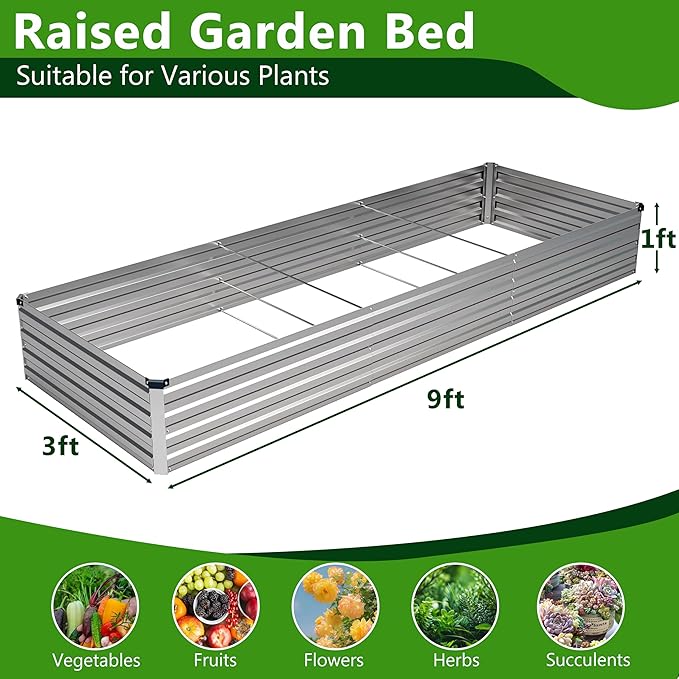 2PCS 9x3x1ft Galvanized Raised Garden Bed Kit, Metal Planter Box - Image 2