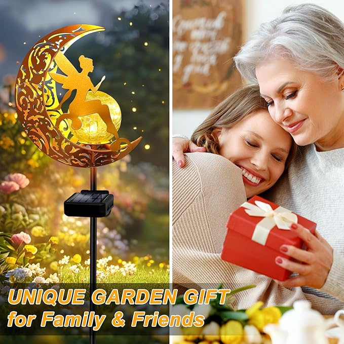 YJFWAL Garden Solar Lights Pathway Stake Lights Moon Fairy Glass Globe - Image 3