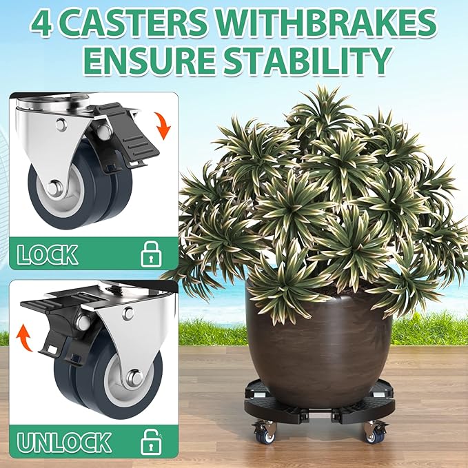 VANCASTLE Plant Caddy with Lockable Wheels Heavy Duty 450lbs Capacity, 15-22 - Image 3