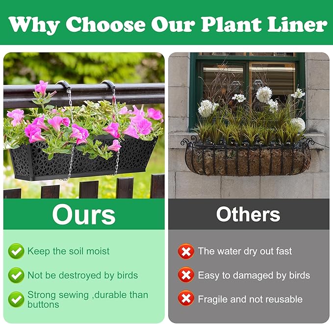 Adnee 2 Pcs 30 Inch Fabric Plant Window Box Liners-Rectangular Non-Woven - Image 4