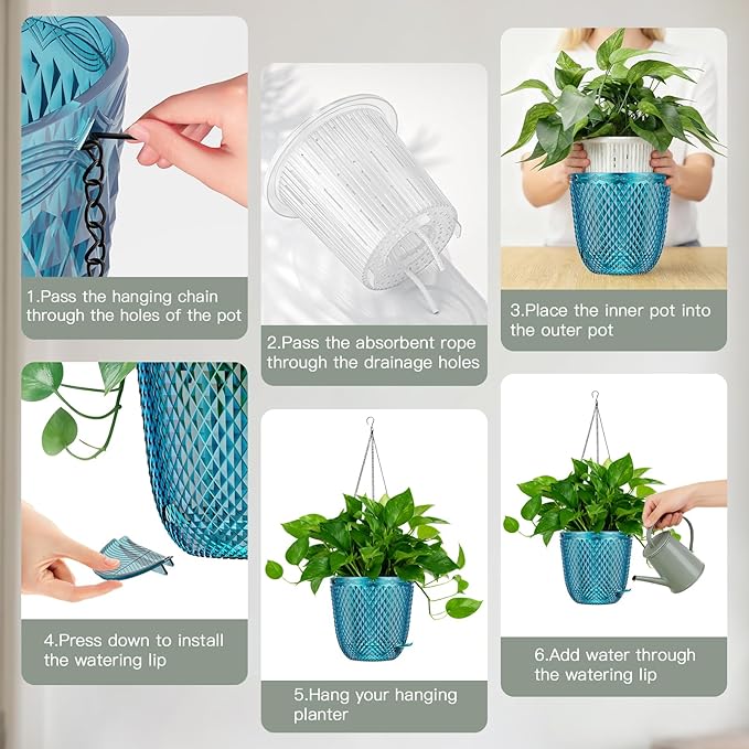 QCQHDU Self Watering Hanging Pots, 2 Pack 7.2 Inch Hanging Planters - Image 6