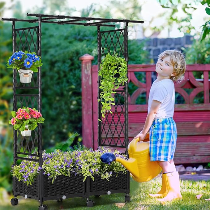 Planter Box with Trellis Outdoor, 53.1in Plastic Raised Garden Bed with Trellis - Image 6