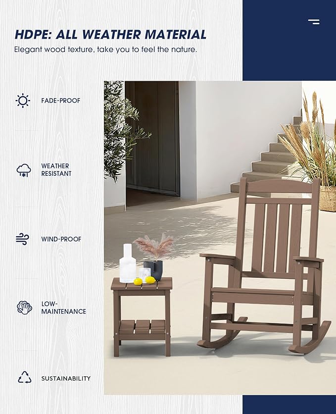 KINGYES HDPE Outdoor Rocking Chair Set of 2, Widened Seat Patio Rocking Chair - Image 5