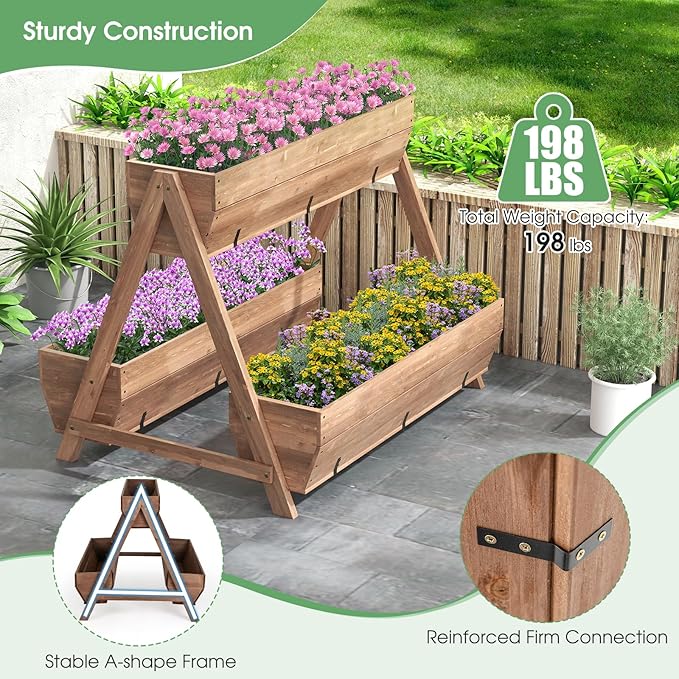 Giantex Vertical Raised Garden Bed, 3 Large Wood Planter Boxes - Image 8