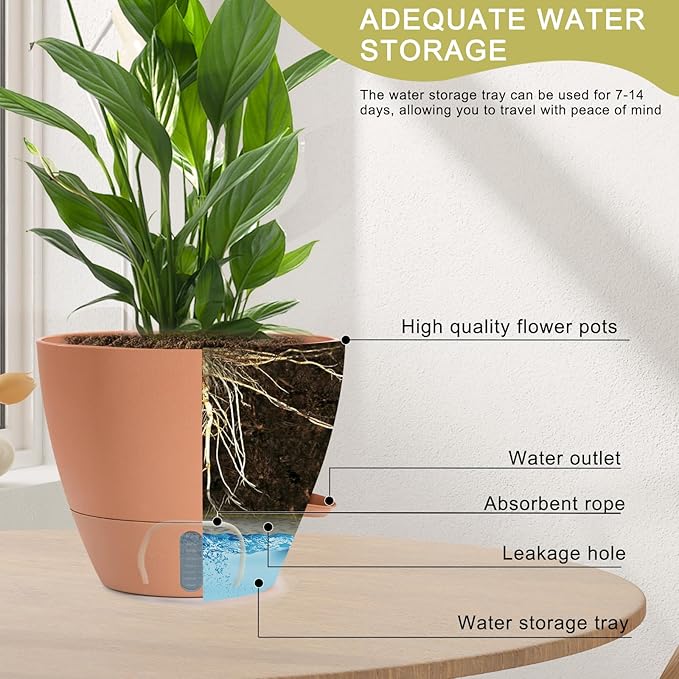 4 Pack Plant Pots, 12/10/9/8/ Inch Self Watering Pots - Image 3