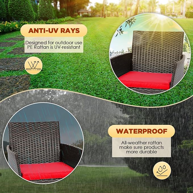 FDW | 4-Piece Patio Furniture Set | Brown & Red | Outdoor Wicker Furniture - Image 3