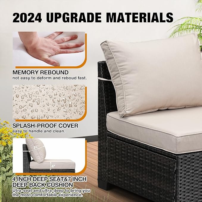 8 Pieces Patio Furniture Set All-Weather Outdoor Wicker Sectional Conversation - Image 5