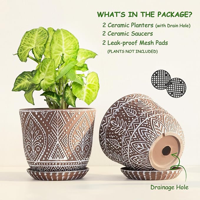 Gepege 6 Inch Ceramic Planter, Plant Pot - Image 3