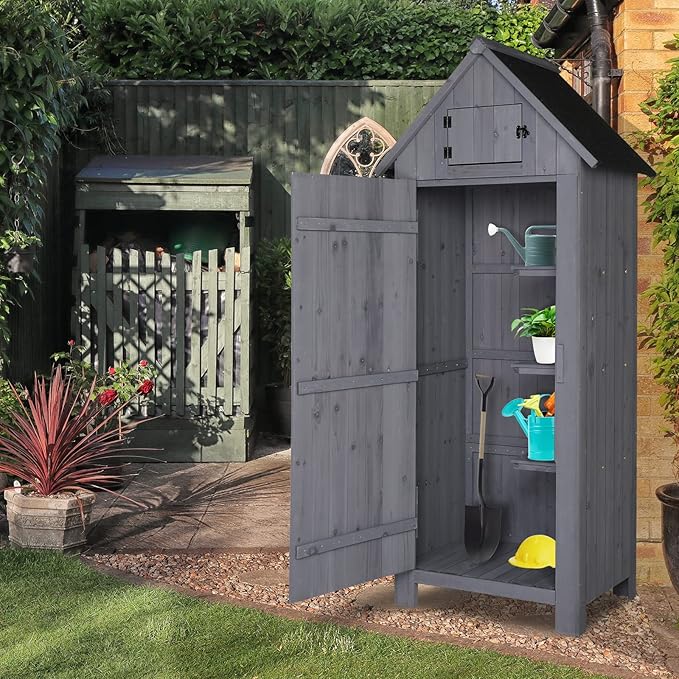 VINGLI Outdoor Wooden Storage Shed, Garden Shed Outside Tool Cabinet - Image 8