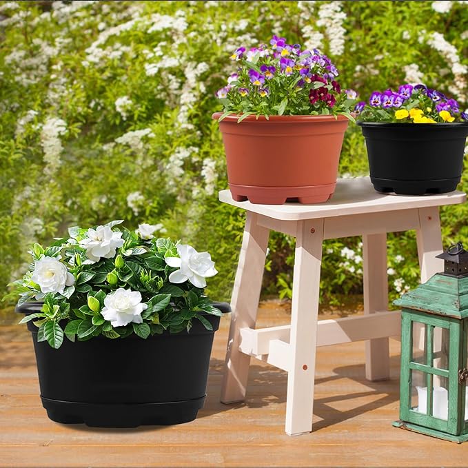 5 Pack 10.5 inch Plant Pots, Planter-Pots-for-Plants，Plastic Flower Pot - Image 7