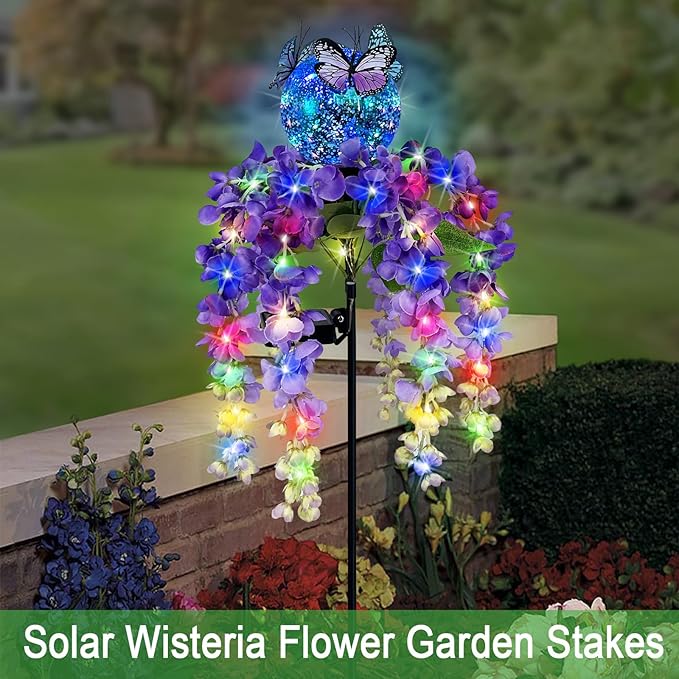 Solar Lights Outdoor Pathway, Wisteria Flower Garden Stakes, Colorful LED Lights - Image 4