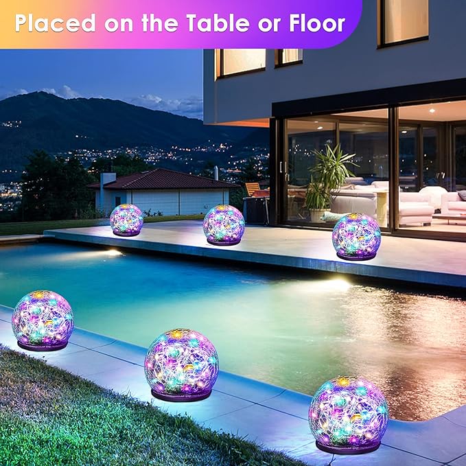 Solar Garden Lights, 2 Pack 80 LED Colored Cracked Glass - Image 2