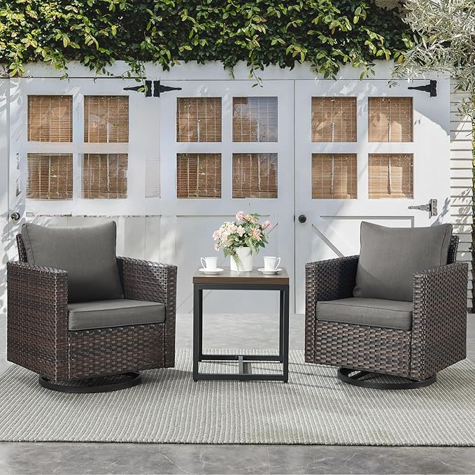 Belord Outdoor Bistro Set 3 Piece Wicker Swivel Rocker Patio Chairs, Oversize by Belord