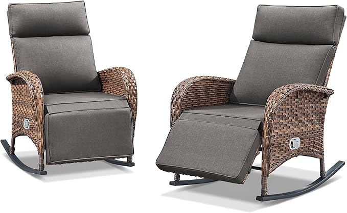 Zero Gravity Patio Rocking Wicker Recliner Chairs Set of 2- Wicker Outdoor - Image 7